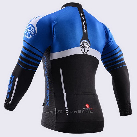2015 Maillot Cyclisme Fox Cyclingbox Noir et Bleu Manches Longues et Cuissard