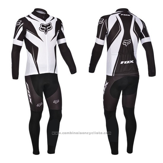 2013 Maillot Cyclisme Fox Blanc et Noir Manches Longues et Cuissard