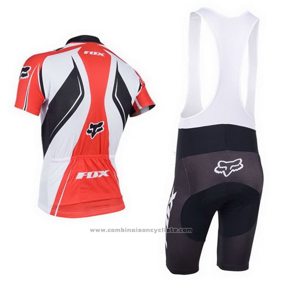 2013 Maillot Cyclisme Fox Blanc et Rouge Manches Courtes et Cuissard