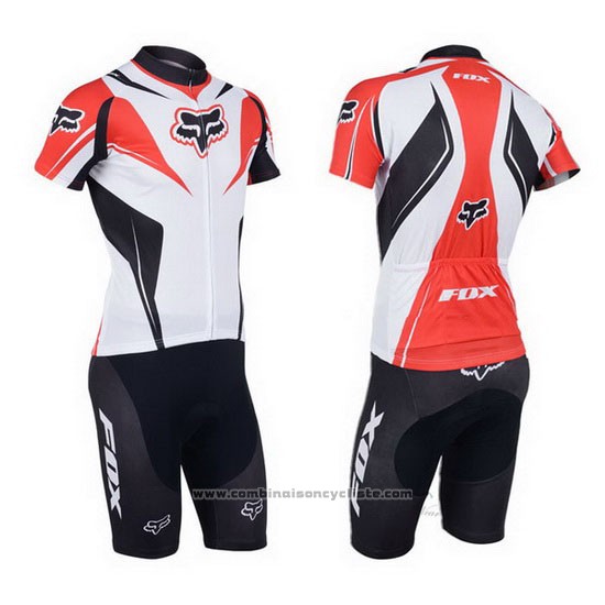 2013 Maillot Cyclisme Fox Blanc et Rouge Manches Courtes et Cuissard