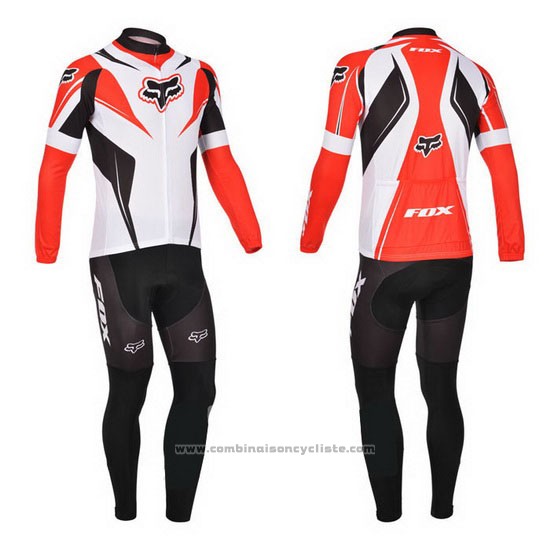 2013 Maillot Cyclisme Fox Blanc et Rouge Manches Longues et Cuissard