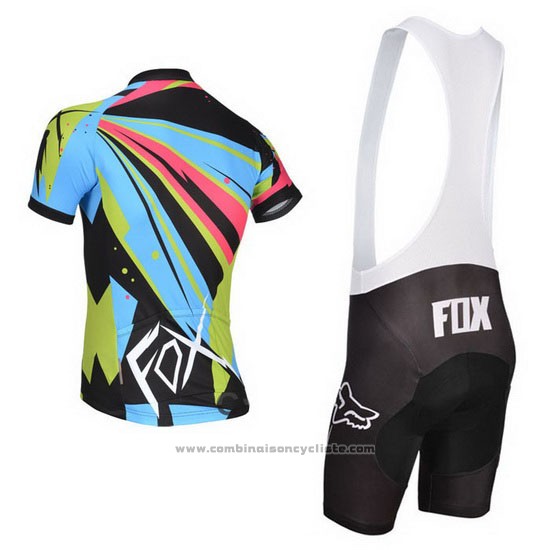 2014 Maillot Cyclisme Fox Azur et Noir Manches Courtes et Cuissard