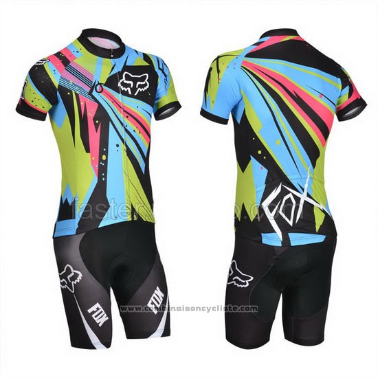 2014 Maillot Cyclisme Fox Azur et Noir Manches Courtes et Cuissard