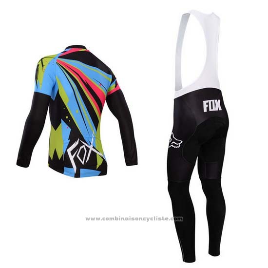 2014 Maillot Cyclisme Fox Azur et Noir Manches Longues et Cuissard