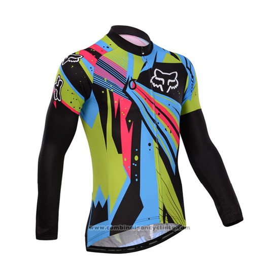 2014 Maillot Cyclisme Fox Azur et Noir Manches Longues et Cuissard