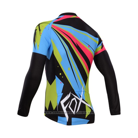 2014 Maillot Cyclisme Fox Azur et Noir Manches Longues et Cuissard