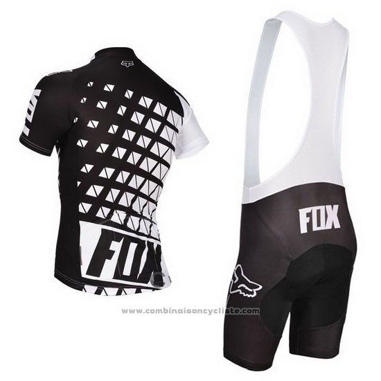 2014 Maillot Cyclisme Fox Blanc et Noir Manches Courtes et Cuissard