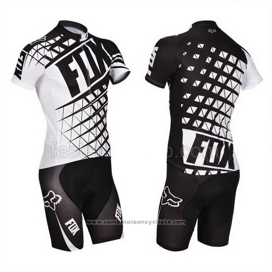 2014 Maillot Cyclisme Fox Blanc et Noir Manches Courtes et Cuissard