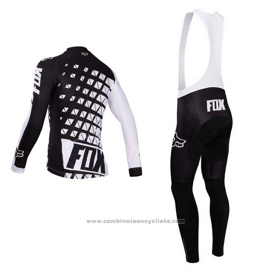 2014 Maillot Cyclisme Fox Blanc et Noir Manches Longues et Cuissard