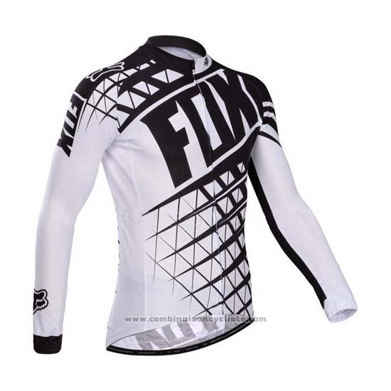 2014 Maillot Cyclisme Fox Blanc et Noir Manches Longues et Cuissard