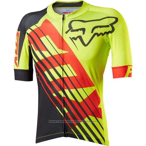 2017 Maillot Cyclisme Fox Le Savant Jaune Manches Courtes et Cuissard