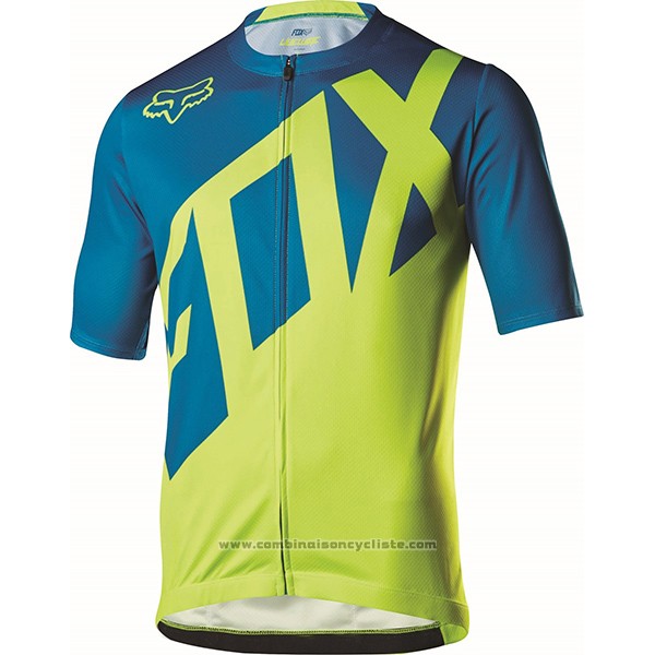2017 Maillot Cyclisme Fox Livewire Bleu et Vert Manches Courtes et Cuissard