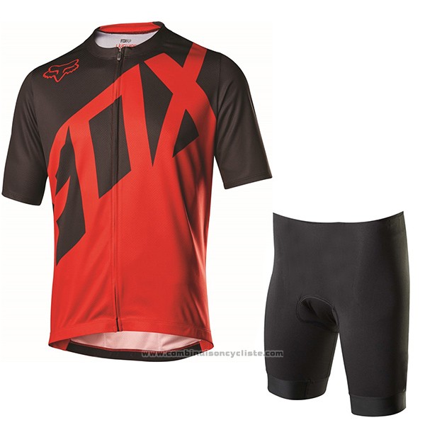 2017 Maillot Cyclisme Fox Livewire Noir et Rouge Manches Courtes et Cuissard