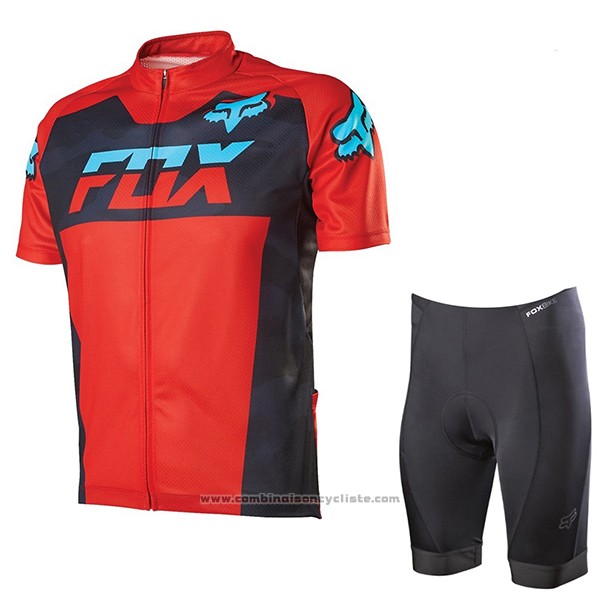 2017 Maillot Cyclisme Fox Livewire Rouge Manches Courtes et Cuissard
