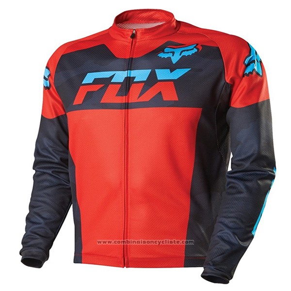 2017 Maillot Cyclisme Fox Rouge et Noir Manches Courtes et Cuissard