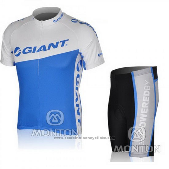 2010 Maillot Cyclisme Giant Blanc et Azur Manches Courtes et Cuissard