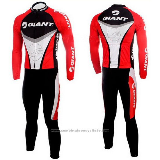2010 Maillot Cyclisme Giant Noir et Rouge Manches Longues et Cuissard