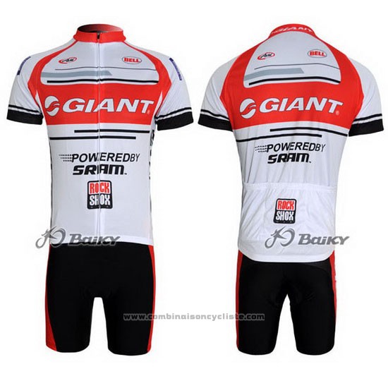 2011 Maillot Cyclisme Giant Blanc et Rouge Manches Courtes et Cuissard