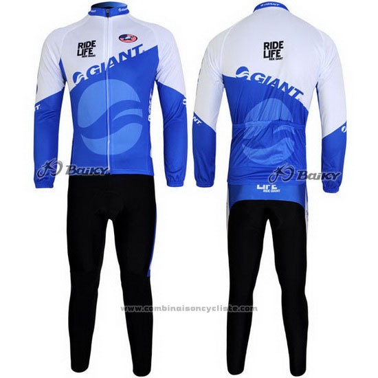 2011 Maillot Cyclisme Giant Bleu et Blanc Manches Longues et Cuissard