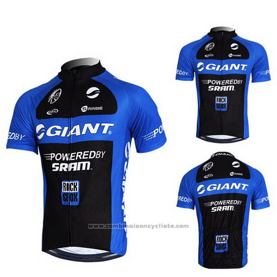 2011 Maillot Cyclisme Giant Bleu et Noir Manches Courtes et Cuissard