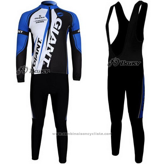 2011 Maillot Cyclisme Giant Noir Bleu Manches Longues et Cuissard