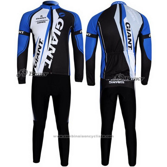 2011 Maillot Cyclisme Giant Noir Bleu Manches Longues et Cuissard