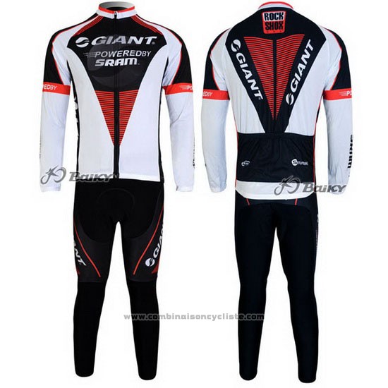 2011 Maillot Cyclisme Giant Noir et Blanc Manches Longues et Cuissard