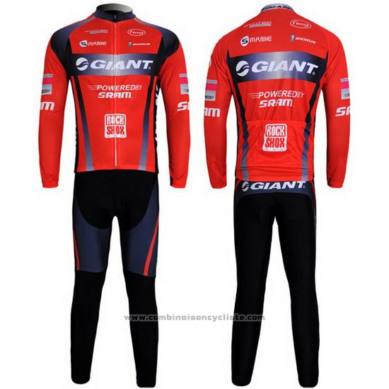 2011 Maillot Cyclisme Giant Noir et Rouge Manches Longues et Cuissard