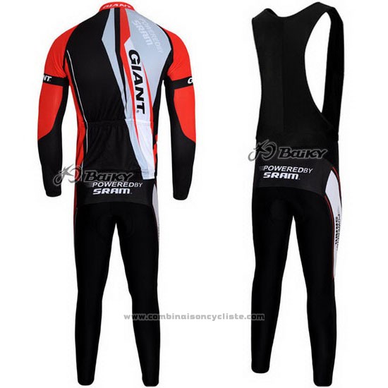 2011 Maillot Cyclisme Giant Rouge et Noir Manches Longues et Cuissard