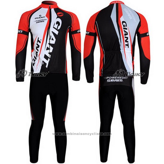 2011 Maillot Cyclisme Giant Rouge et Noir Manches Longues et Cuissard