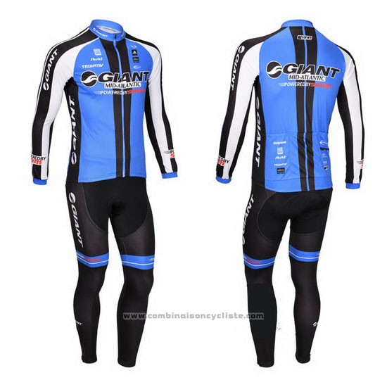 2013 Maillot Cyclisme Giant Noir et Bleu Manches Longues et Cuissard