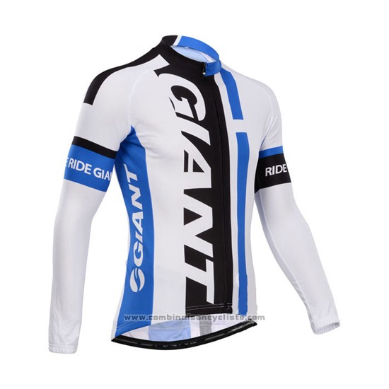 2014 Maillot Cyclisme Giant Blanc et Azur Manches Longues et Cuissard