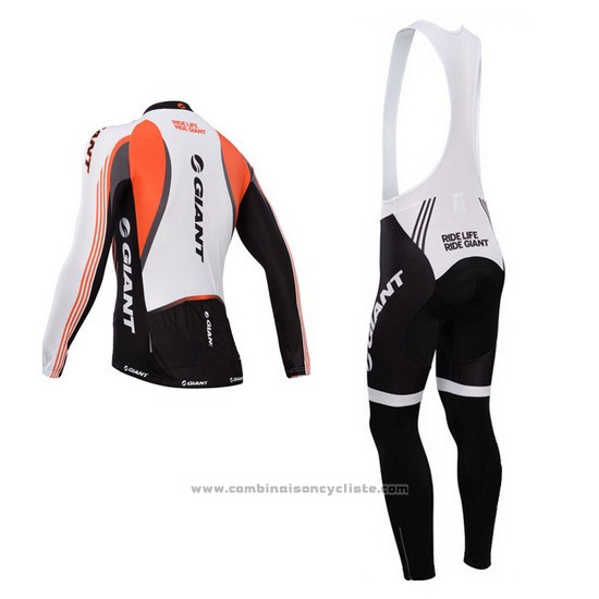 2014 Maillot Cyclisme Giant Blanc et Noir Manches Longues et Cuissard