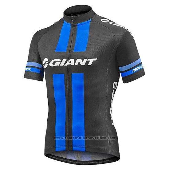 2016 Maillot Cyclisme Giant Noir et Bleu Manches Courtes et Cuissard