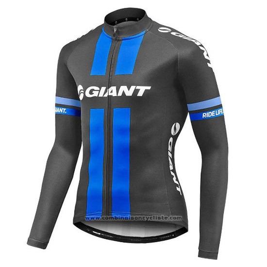 2016 Maillot Cyclisme Giant Noir et Bleu Manches Longues et Cuissard