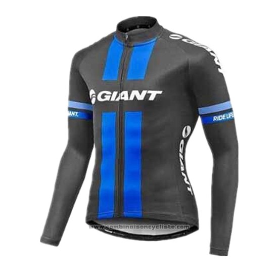 2017 Maillot Cyclisme Giant Bleu et Gris Manches Longues et Cuissard