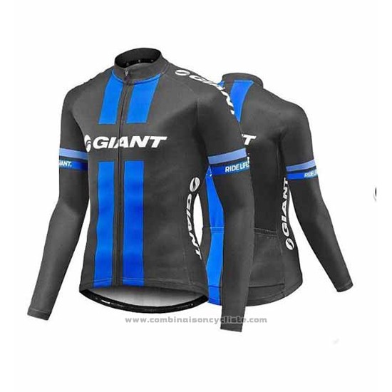 2017 Maillot Cyclisme Giant Bleu et Gris Manches Longues et Cuissard