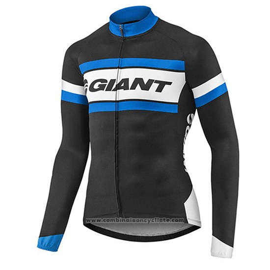 2017 Maillot Cyclisme Giant Bleu et Noir Manches Longues et Cuissard