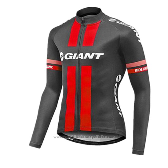 2017 Maillot Cyclisme Giant Rouge et Gris Manches Longues et Cuissard