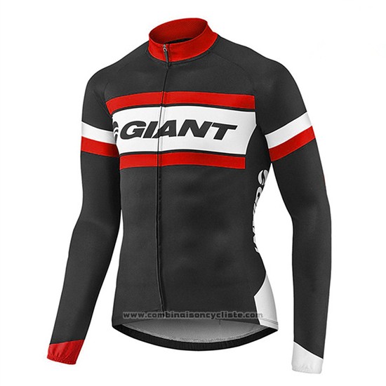 2017 Maillot Cyclisme Giant Rouge et Noir Manches Longues et Cuissard