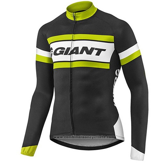 2017 Maillot Cyclisme Giant Vert et Noir Manches Longues et Cuissard