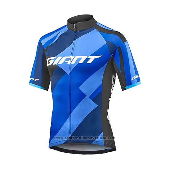 2018 Maillot Cyclisme Giant Elevate Bleu et Noir Manches Courtes et Cuissard