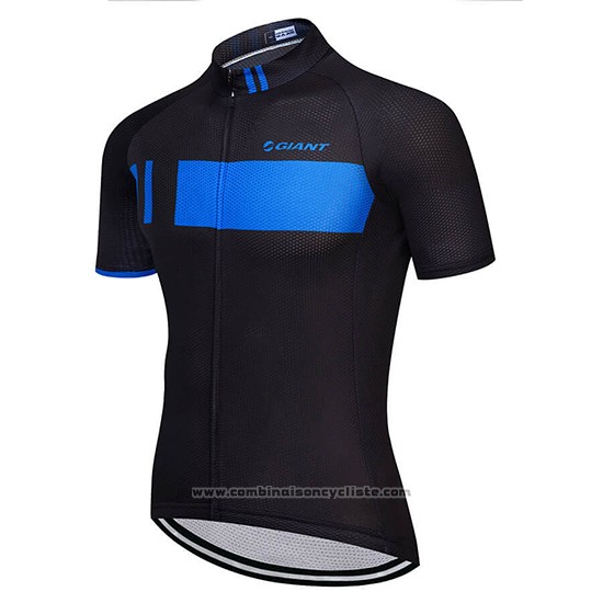 2018 Maillot Cyclisme Giant Noir et Bleu Manches Courtes et Cuissard