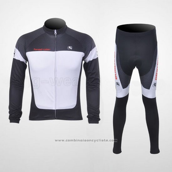 2011 Maillot Cyclisme Giordana Blanc et Noir Manches Longues et Cuissard