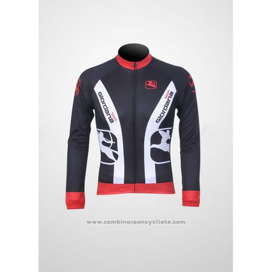 2011 Maillot Cyclisme Giordana Rouge et Noir Manches Longues et Cuissard