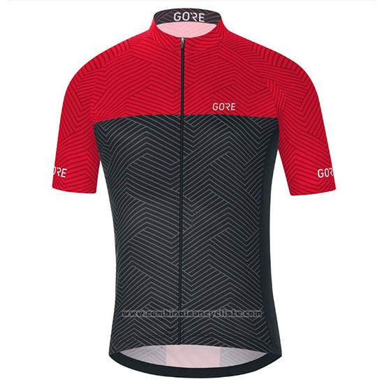 2018 Maillot Cyclisme Gore C3 Optiline Rouge et Noir Manches Courtes et Cuissard