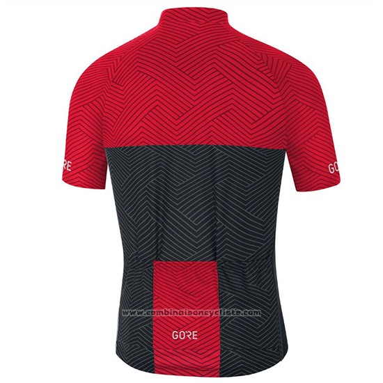 2018 Maillot Cyclisme Gore C3 Optiline Rouge et Noir Manches Courtes et Cuissard