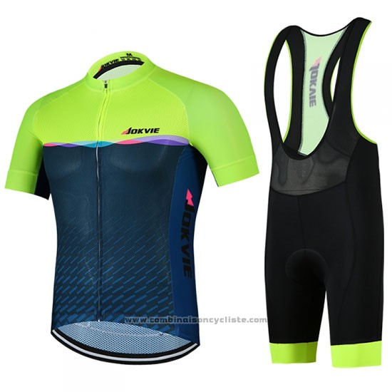 2019 Maillot Cyclisme Jokvie Vert Fonce Bleu Manches Courtes et Cuissard