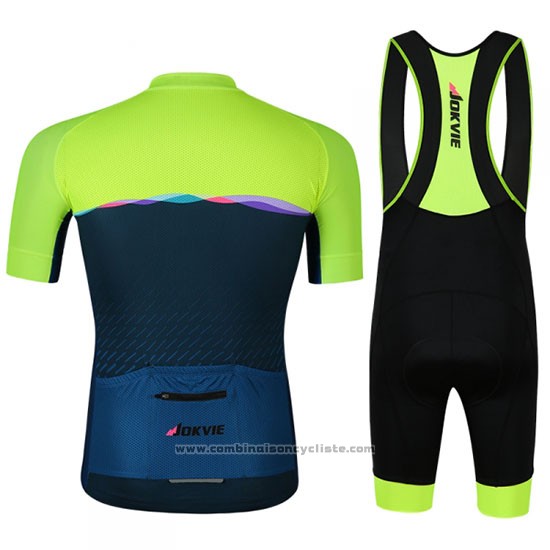 2019 Maillot Cyclisme Jokvie Vert Fonce Bleu Manches Courtes et Cuissard