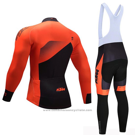 2019 Maillot Cyclisme Ktm Noir Orange Manches Longues et Cuissard